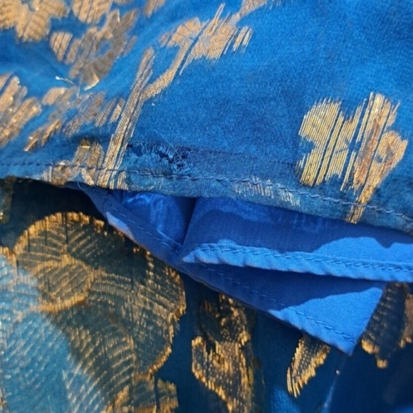 Oleg Cassini Womens elegant Small gold teal blue dress Silk long floor length - Picture 8 of 8